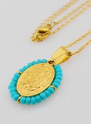 Collier Religieux & Médaille Miraculeuse - Perles Bleu Gris