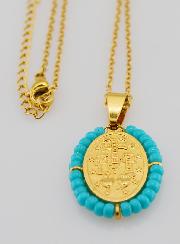 Collier Religieux & Médaille Miraculeuse - Perles Bleu Gris