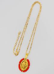 Médaille Miraculeuse + Chaîne - Perles Rouges