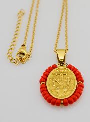 Médaille Miraculeuse + Chaîne - Perles Rouges