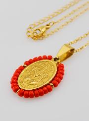 Collier Religieux & Médaille Miraculeuse - Perles Rouge