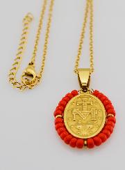 Collier Religieux & Médaille Miraculeuse - Perles Rouge