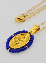 Médaille Miraculeuse + Chaîne - Perles Bleu Marine