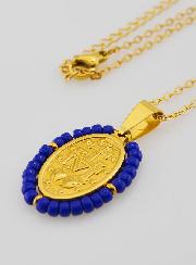 Médaille Miraculeuse + Chaîne - Perles Bleu Marine