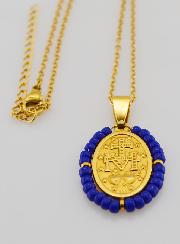 Médaille Miraculeuse + Chaîne - Perles Bleu Marine