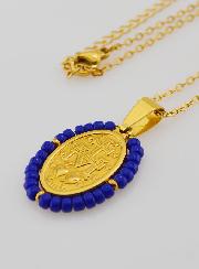 Collier Religieux & Médaille Miraculeuse - Perles Marine