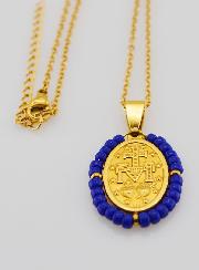 Collier Religieux & Médaille Miraculeuse - Perles Marine