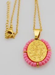 Médaille Miraculeuse + Chaîne - Perles Roses