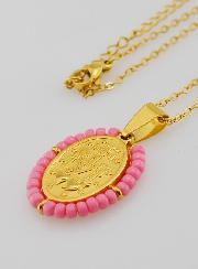 Collier Religieux & Médaille Miraculeuse - Perles Roses