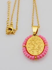 Collier Religieux & Médaille Miraculeuse - Perles Roses