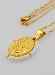 Médaille Miraculeuse + Chaîne - Perles Blanches
