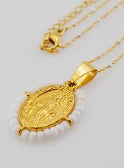 Médaille Miraculeuse Perlée + Chaîne Perles Blanches