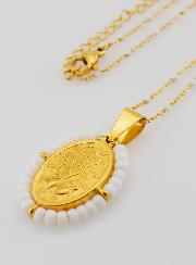 Médaille Miraculeuse Perlée + Chaîne Perles Blanches