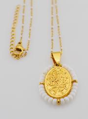 Médaille Miraculeuse Perlée + Chaîne Perles Blanches