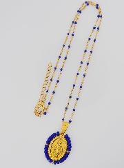 Médaille Miraculeuse Perlée + Chaîne Perles Marine