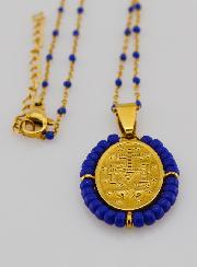 Collier Religieux Perlé & Médaille Miraculeuse - Marine