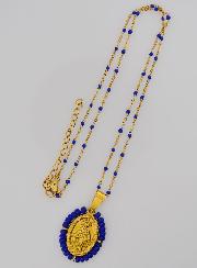 Collier Religieux Perlé & Médaille Miraculeuse - Marine