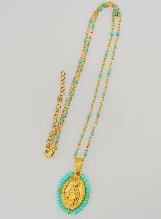 Médaille Miraculeuse Perlée + Chaîne Perles Turquoises