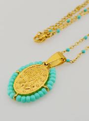 Collier Religieux Perlé & Médaille Miraculeuse - Turquoise