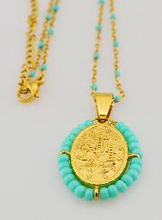 Collier Religieux Perlé & Médaille Miraculeuse - Turquoise