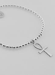 Bracelet Boule en Argent - Croix Egyptienne & Vierge à l'Enfant