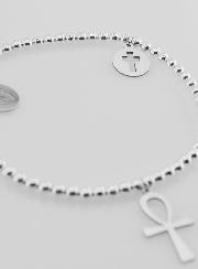 Bracelet Boule 2 croix & Vierge - Argent Massif