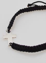 Bracelet Corde Tressée Noire - Croix en Argent
