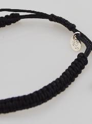 Bracelet Corde Tressée Noire - Croix en Argent