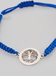 Bracelet Corde Tressée Bleue - Arbre de Vie Argent