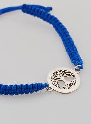 Bracelet Corde Tressée Bleue - Arbre de Vie Argent