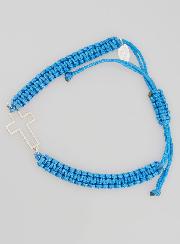 Bracelet Corde Tressée Bleue - Croix Ajourée Argent