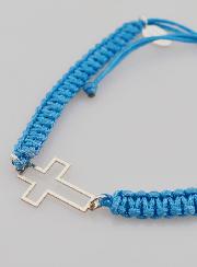Bracelet Corde Tressée Bleue - Croix Ajourée Argent