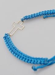 Bracelet Corde Tressée Bleue - Croix Ajourée Argent