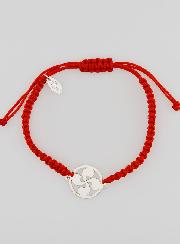 Bracelet Corde Tressée Rouge - Croix en Argent