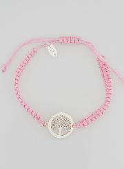 Bracelet Corde Tressée Rose - Arbre de Vie Argent