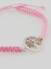 Bracelet Corde Tressée Rose - Arbre de Vie Argent