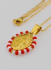 Collier Religieux & Miraculeuse - Perles Rouges & Blanches