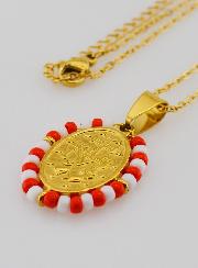 Collier Religieux & Miraculeuse - Perles Rouges & Blanches