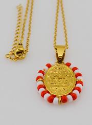 Collier Religieux & Miraculeuse - Perles Rouges & Blanches