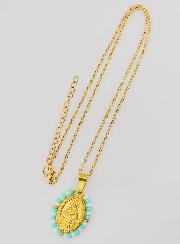 Médaille Miraculeuse + Chaîne - Perles Turquoise & Blanc