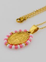 Collier Religieux & Miraculeuse - Perles Roses & Blanches