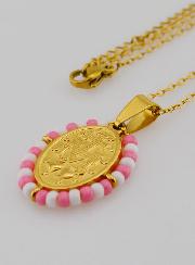 Collier Religieux & Miraculeuse - Perles Roses & Blanches