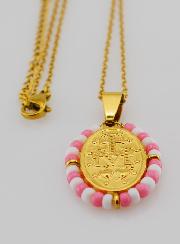 Collier Religieux & Miraculeuse - Perles Roses & Blanches