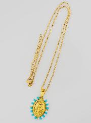 Médaille Miraculeuse + Chaîne - Perles Blanc & Bleu Gris
