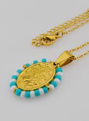 Collier Religieux & Miraculeuse - Perles Blanches & Bleu Gris