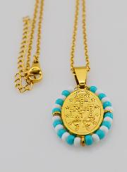 Collier Religieux & Miraculeuse - Perles Blanches & Bleu Gris