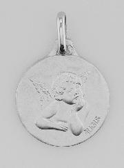 Médaille de Ange Gardien en Argent Massif - 18mm