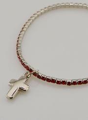 Bracelet Strass Carrés & Croix - Rouge