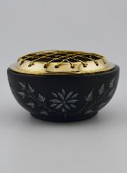 Brûle-Encens en Stéatite Noire et Laiton - 9cm
