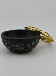 Brûle-Encens en Stéatite Noire et Laiton - 9cm